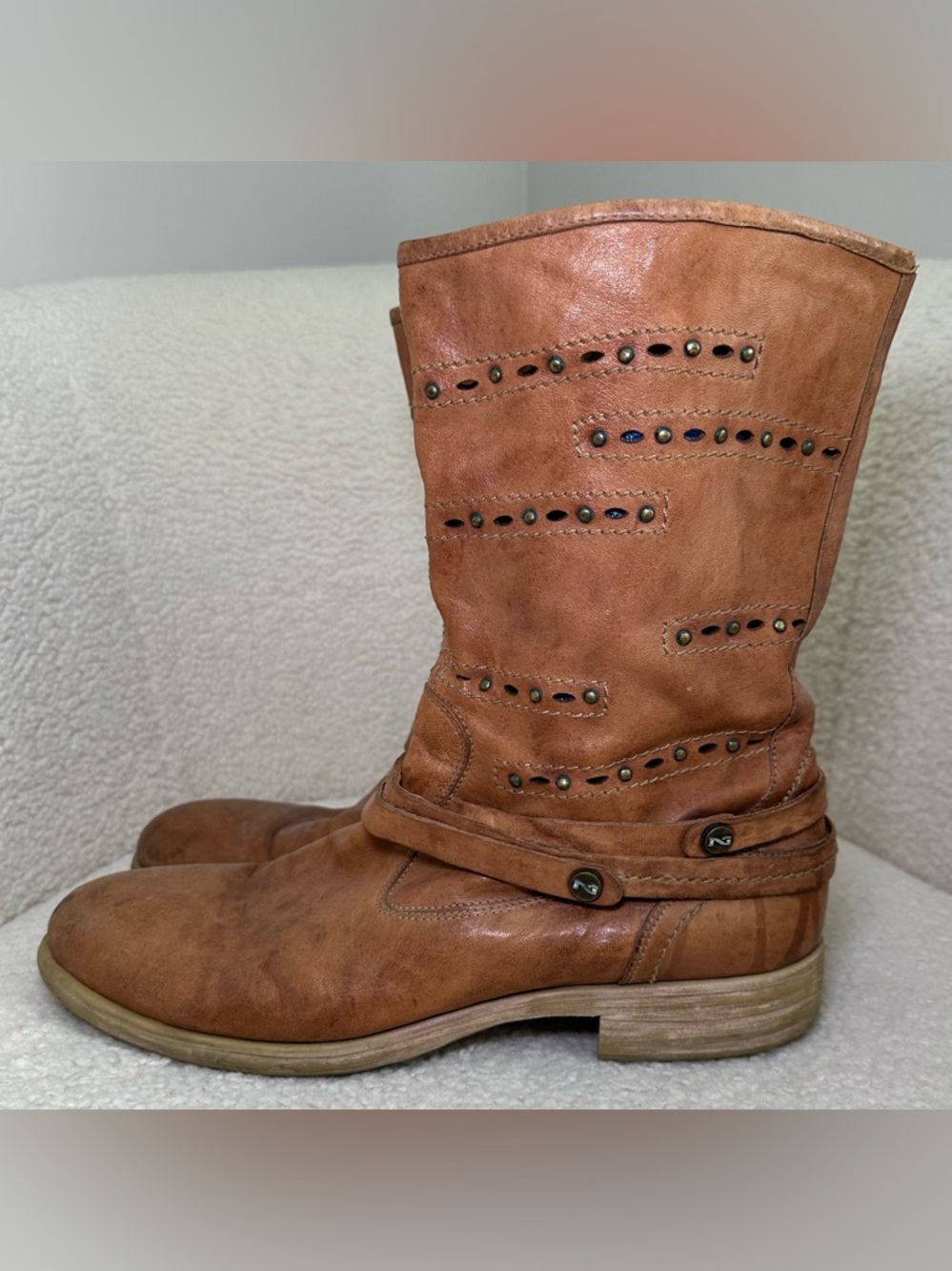 Nero Giardini Italy Leather Boots Studded Brown Mid Calf Bohemian Festival Boho